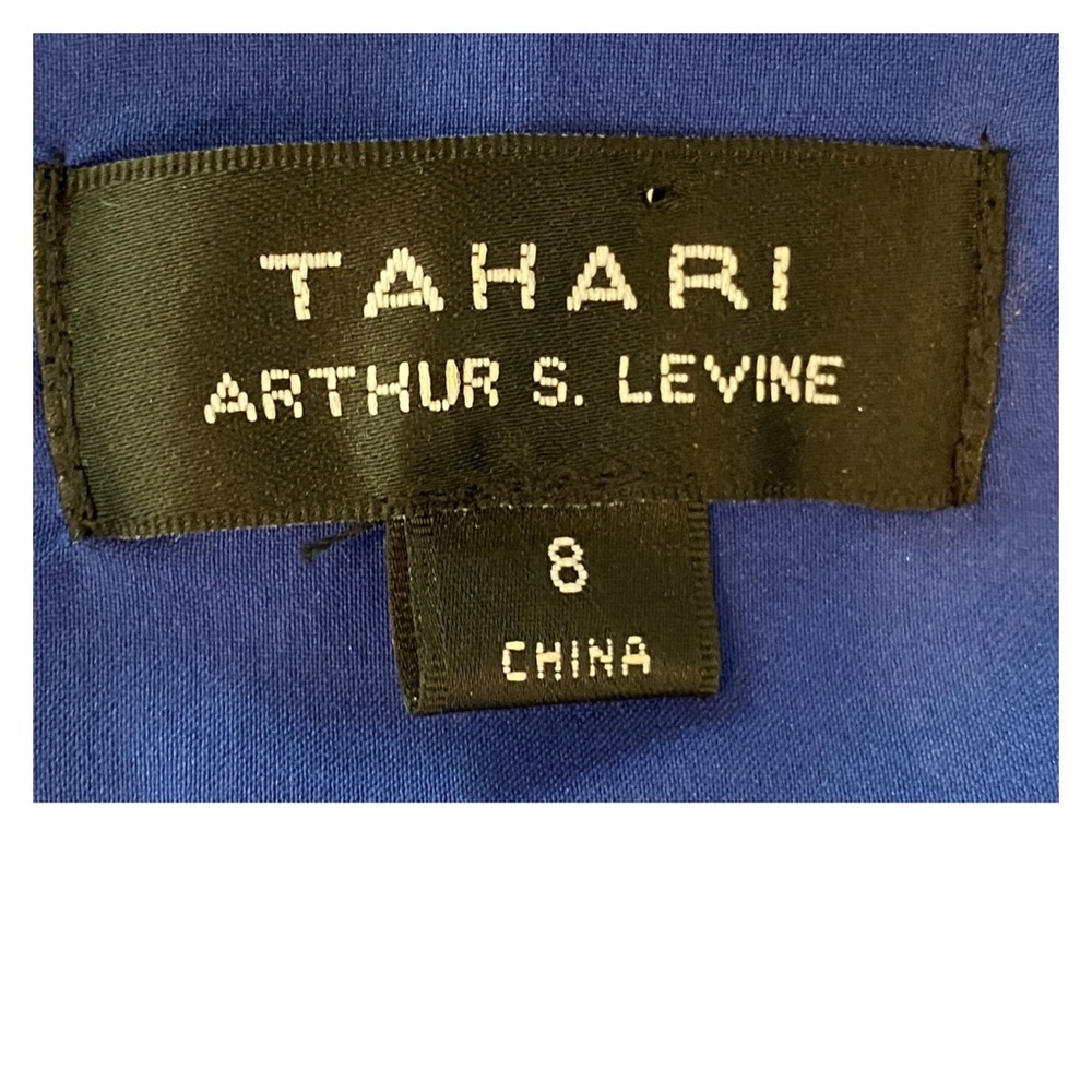 Tahari Sleeveless Boat Neck Sapphire Floral Sequined Cotton Flare Dress Size 8 - Picture 5 of 6